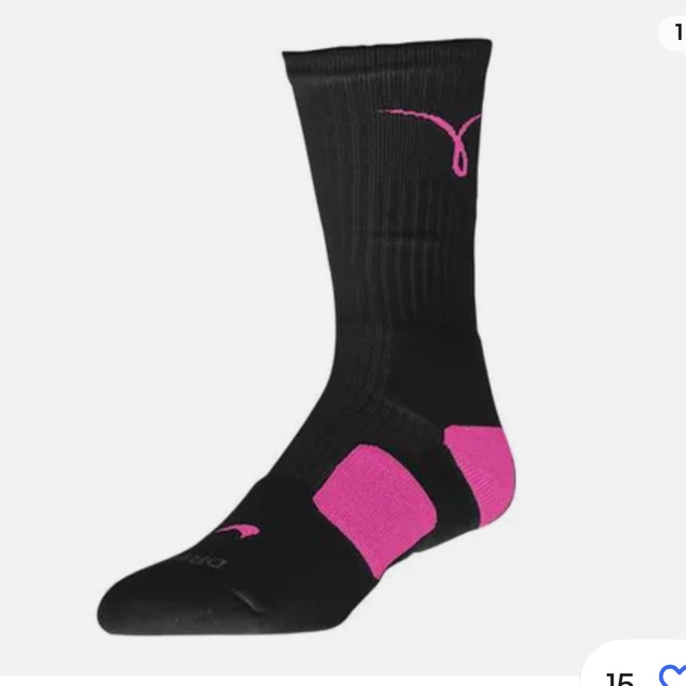 🌸 Black and Pink Breast Cancer Ribbon Nike Elite Basketball Crew Socks - Medium